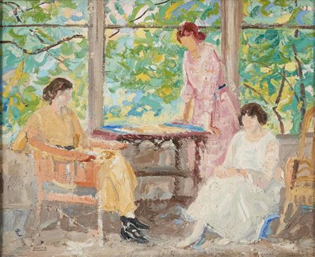 Three Ladies Visiting at Window Table