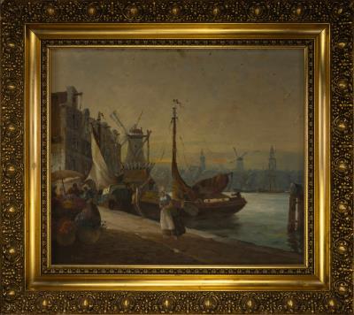 At the Harbor of a Dutch City by Heindrich Ewers - Auction record, sale price, and art valuation. Compare with similar artists and explore comparable artworks.