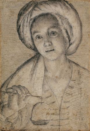 A woman (Maddalena Telli?), holding a lamp in her right hand