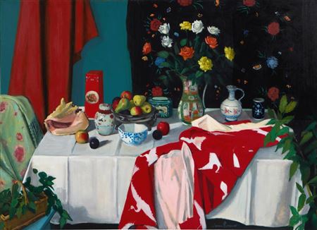 Flowers and Red Kimono