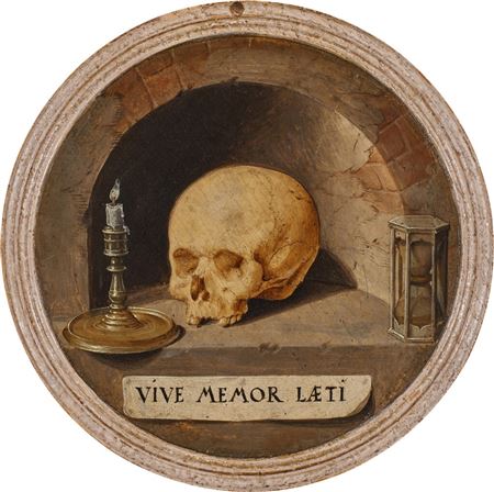 Vanitas Still Life with a Skull, Candle, and Hourglass