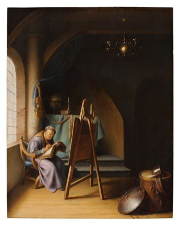 Man Writing by an Easel in an Artist's Studio by Gerrit Dou - Auction record, sale price, and art valuation. Compare with similar artists and explore comparable artworks.
