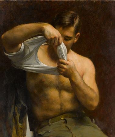 Man Putting on His Shirt by John Koch - Auction record, sale price, and art valuation. Compare with similar artists and explore comparable artworks.