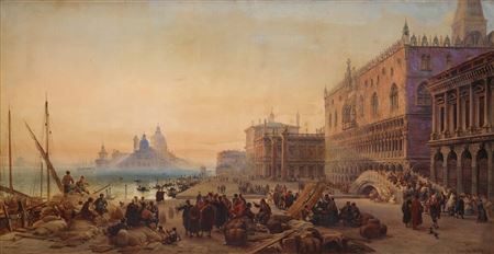 Oriental Traders by the Doge's Palace by Louis Haghe - Auction record, sale price, and art valuation. Compare with similar artists and explore comparable artworks.