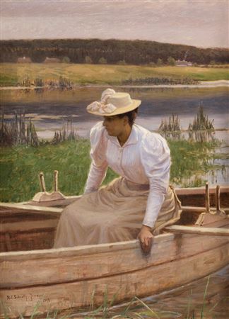 Lady in a Row Boat (Lille robåd ved søbredden)