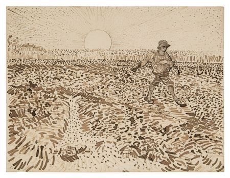 Le Semeur dans un champ de blé au soleil couchant