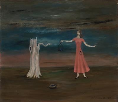 Untitled (Woman with Birdcage, Tree and Nest)