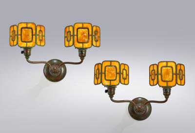 Pair of Two-Light "Turtle-Back Tile" Sconces