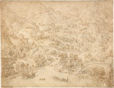 Bird's eye view of an exotic rugged river landscape
