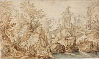 Rugged river landscape with a ruined castle