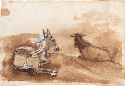 Study of two mules in a landscape