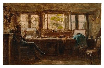 The artist in his studio, seated smoking a pipe by Adolphe-Felix Cals - Auction record, sale price, and art valuation. Compare with similar artists and explore comparable artworks.