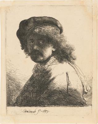 Self-Portrait in a Cap and Scarf with Face Dark: Bust