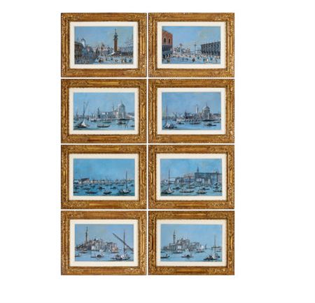 A set of eight Venetian views: St Mark’s Square, The Piazzetta, Santa Maria della Salute (two) and La Riva degli Schiavoni (two), Isola di San Giorgio Maggiore (two)
