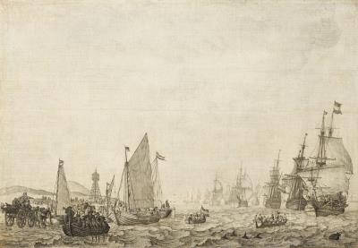 Dutch shipping under way in a moderate breeze from the anchorage off Vlieland