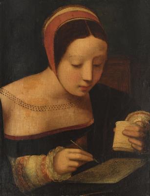 A lady writing a letter