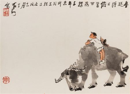 Water buffalo and boy
