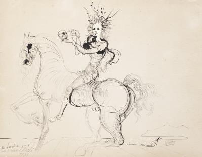 Cavalière dialoguant avec un crâne