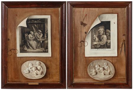 Trompe-l'œil with prints after David Teniers the Younger