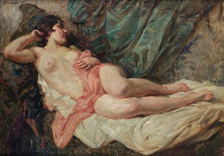 Reclining Nude with Pink Drapery by Stanislaw Zawadzki - Auction record, sale price, and art valuation. Compare with similar artists and explore comparable artworks.