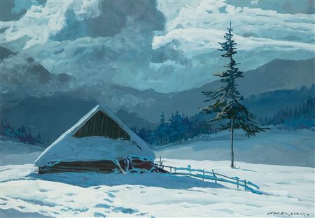 A lonely tree and a mountain hut