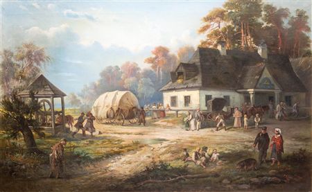 In front of the inn by Franciszek Kosttrzevsky - Auction record, sale price, and art valuation. Compare with similar artists and explore comparable artworks.