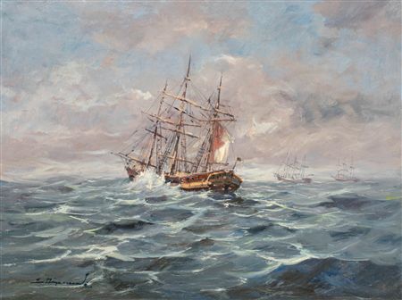 Sailing ships in rough seas by Eugeniusz Dzierzencki - Auction record, sale price, and art valuation. Compare with similar artists and explore comparable artworks.