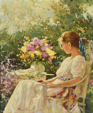 ‘Girl sitting in the garden'