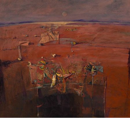 Untitled (Abstract Landscape in Brown and Red) by Nicholas Oswald Roos - Auction record, sale price, and art valuation. Compare with similar artists and explore comparable artworks.