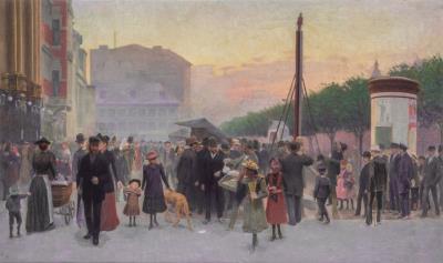 Summer Evening on Spielbudenplatz by Julius Von Ehren - Auction record, sale price, and art valuation. Compare with similar artists and explore comparable artworks.