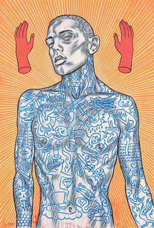 Untitled (Tattooed Figure and Red Hands) by Conrad Botes - Auction record, sale price, and art valuation. Compare with similar artists and explore comparable artworks.