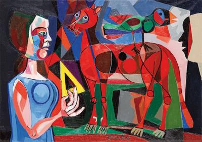 Sample artwork by Jose Maria Garcia Llort (1921 - 2003), known for postpicassian geometric figures, german expressionism, satirical vein, violent palette, bestiary - View similar artists and auction records