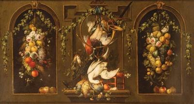 Still life with flowers and birds