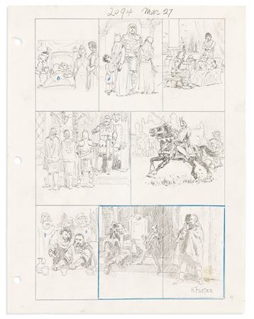 Preliminary sketch for Prince Valiant in the Days of King Arthur comic strip #2094