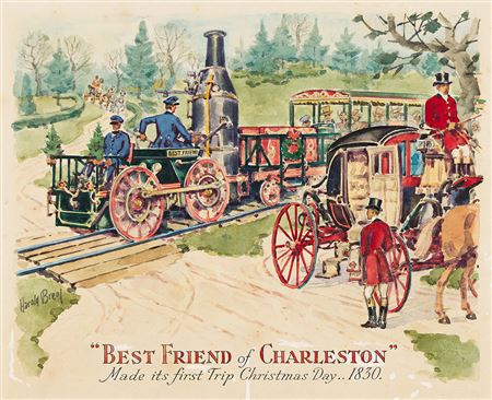 4 Baldwin Locomotive ads: Best Friend of Charleston, Wm. Crooks, Old Ironsides, and Roger Williams
