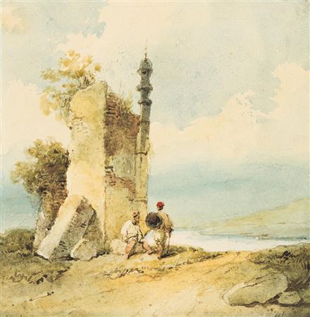 Indian Soldiers Resting Beside a Ruined Temple