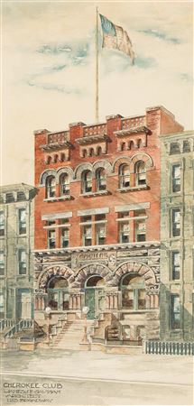 Original architect's rendering for Manhattan's Cherokee Club, an outpost of Tammany Hall on the Upper East Side