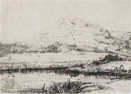 Canal with an Angler and Two Swans