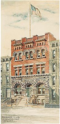Original architect's rendering for Manhattan's Cherokee Club, an outpost of Tammany Hall on the Upper East Side. New York
