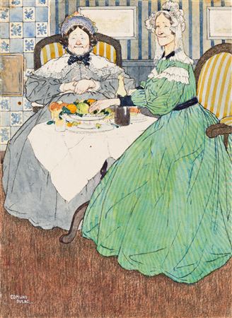 There she sat, dressed out in a light green muslin gown.