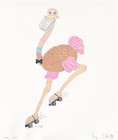 Ostrich on roller skates