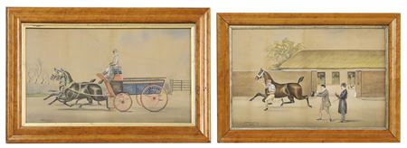 Exercise in the yard; A horse-drawn carriage