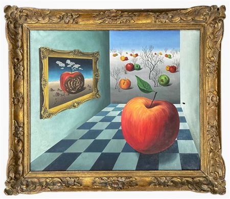 Surrealistic interior with apples