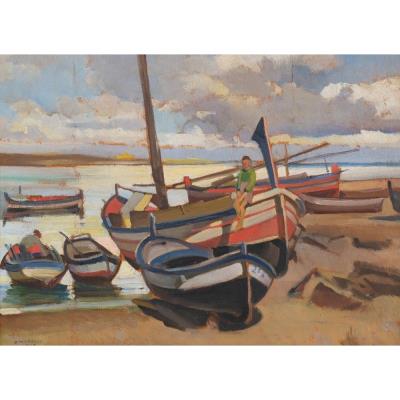 Seascape with dry boats