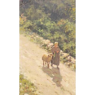 Shepherdess with sheep