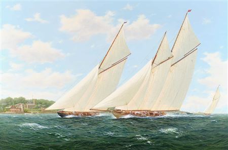 Westward & Britannia Racing off the Royal Yacht Squadron, Isle of Wight