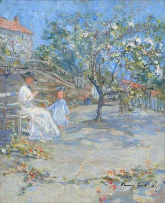 Mother and Child in a Sun-Drenched Garden, Hillside, Runswick Bay