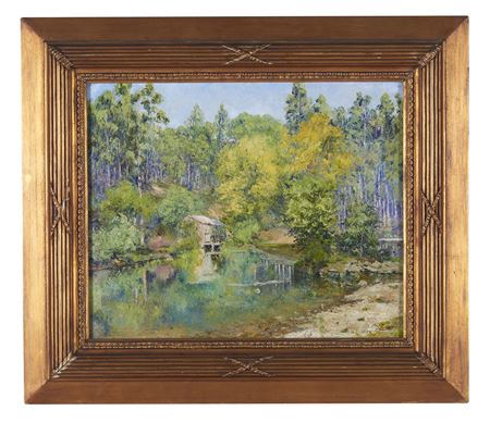 Landscape with river and buildings