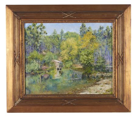 Landscape with river and buildings