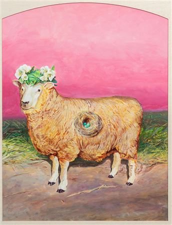 "Garlanded Sheep with Bird's Nest", 1983 by Kermit Oliver - Auction record, sale price, and art valuation. Compare with similar artists and explore comparable artworks.